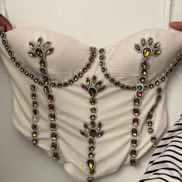 AKIRA Tops - AKIRA White Gem-Embellished Bustier